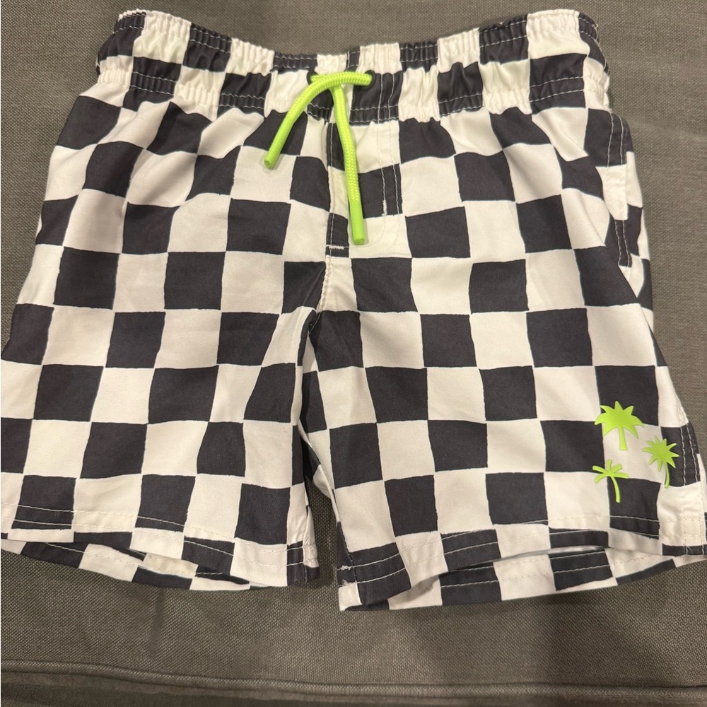 Cat & Jack Black and White Checkered Swim Trunks